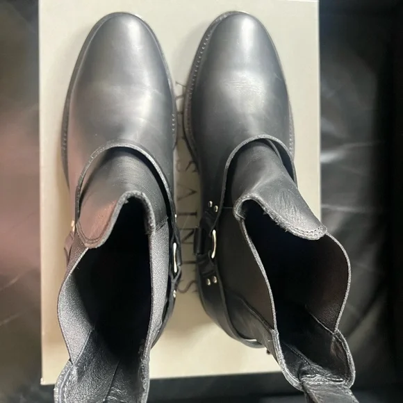 All Saints Salome Black Ankle Harness Biker Boots Punk Goth New in Box - Picture 4 of 9